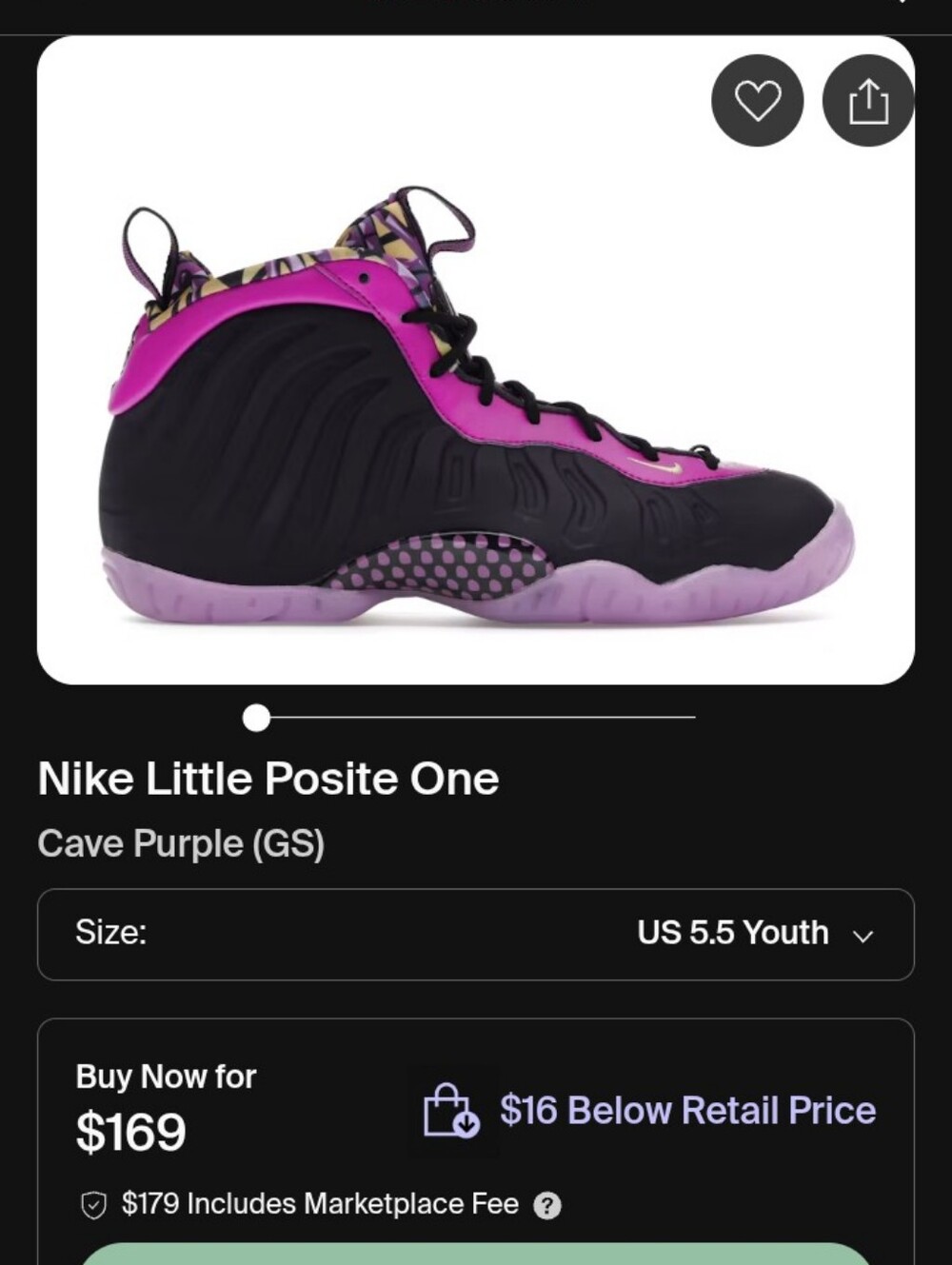 Nike Kids' Little Posite One Sneaker - Cave Purple/Black